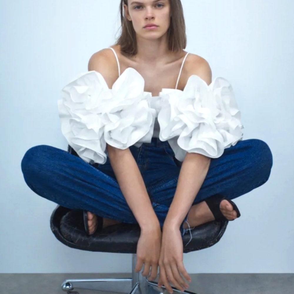 Zara RUFFLED Poplin Top - Picture 6 of 9